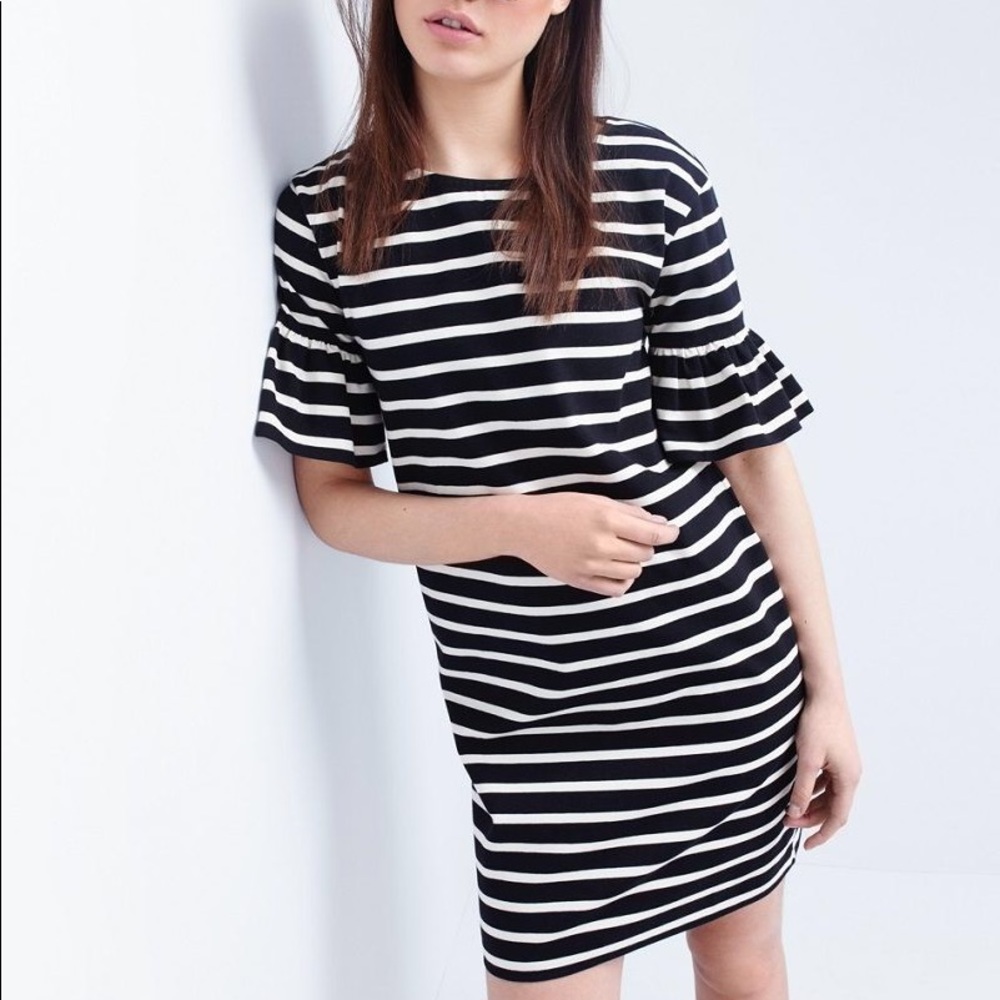 NEW J. crew Ruffle Sleeve Striped Dress Size XXS